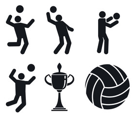 Volleyball icons set. Simple set of volleyball vector icons for web design on white background
