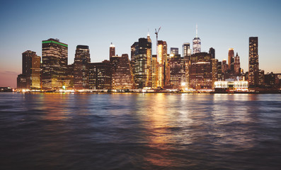 Fototapeta na wymiar New York City at dusk, color toned picture.