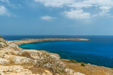 Fototapeta na wymiar High antennas on the territory of the British military base on the Mediterranean coast.