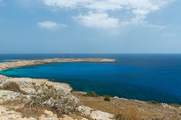 High antennas on the territory of the British military base on the Mediterranean coast.