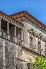 Detailed view at the lateral facade of the Cathedral of Viseu, column gallery