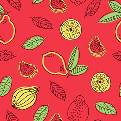Cute seamless pattern with lemons. Sketch with lemons, summer vector illustration, template.