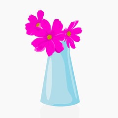 Pink flowers still life image vector in a blue vase 