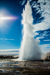 Fototapeta na wymiar Eruption of geyser Strokkur in Iceland