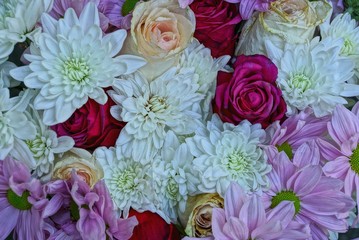 texture from a variety of colored flowers in a bouquet