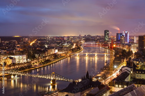 Cityscape At Sunset In Frankfurt Germany Stock Photo And