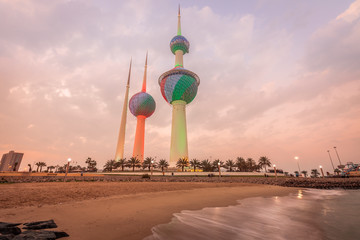 Kuwait Towers at sunset in Kuwait City, Kuwait