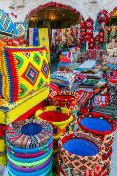 Bright textiles in market in Doha, Qatar
