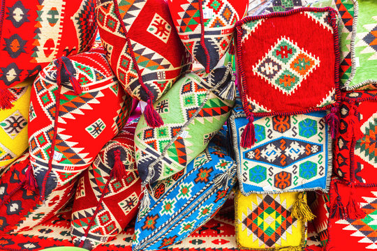 Bright textiles in market in Doha, Qatar
