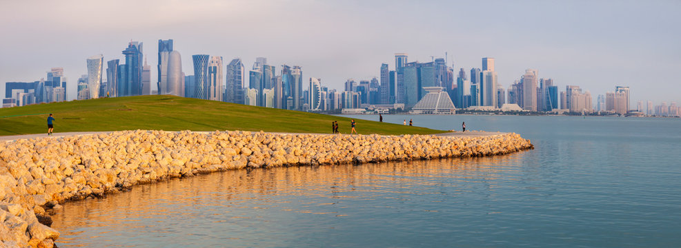 Waterfront by skyline of Doha, Qatar