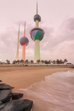 Kuwait Towers at sunset in Kuwait City, Kuwait