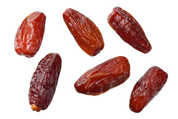 date fruit isolated on white background. top view