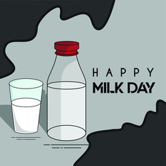 Bottle and glass Vector for Happy Milk Day