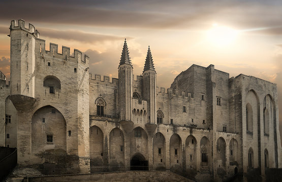 Palais des Papes at sunset in Avignon, France