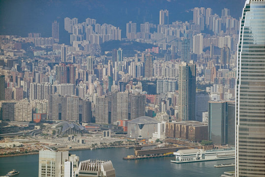 Cityscape with Nina Tower in Hong Kong, China