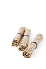 Noodles soba isolated on white background.Traditional Japanese food. Copy space for Text.Minimalist concept.