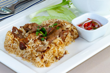 Stir fried rice with beef - Thai halal food.