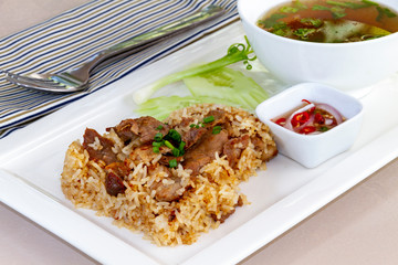 Stir fried rice with beef - Thai halal food.