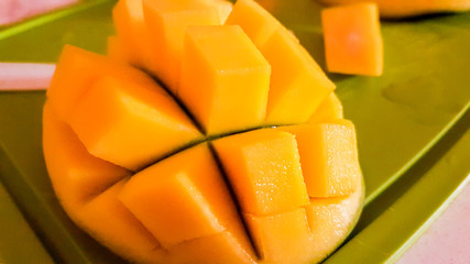 Mango fruit and mango cubes