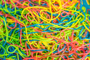 Close up of colorful chewy worm candies
