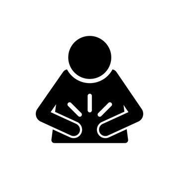 Indigestion Glyph Icon. Upset Stomach. Stomachache. Digestive Disorder. Irritable Bowel. Stress Symptoms. Diarrhea, Bloating, Nausea, Abdominal Pain. Silhouette Symbol. Vector Isolated Illustration