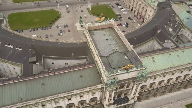 vienna city skyline aerial shot. AERIAL view of Vienna. Heldenplatz, Hofburg Imperial Palace and cityscape City of Vienna, Austria