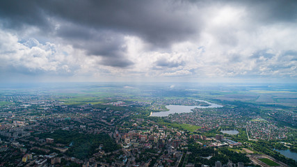 The city of Rivne under the clouds, an air shot