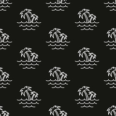 Palm trees and the sea. Pattern. Seamless vector illustration. Line. Flat.