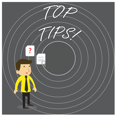 Writing note showing Top Tips. Business concept for small but particularly useful piece of practical advice