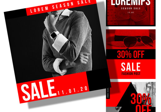 Striking Red and Gray Social Posts Layout
