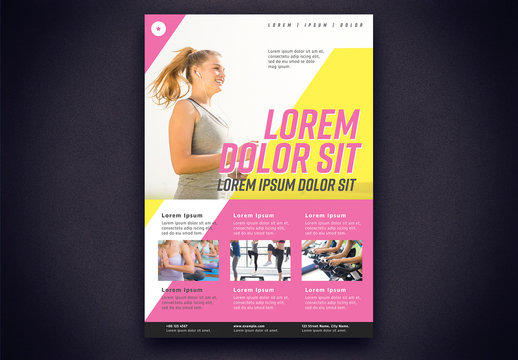 Gym Fitness Flyer Layout with Pink and Yellow Elements