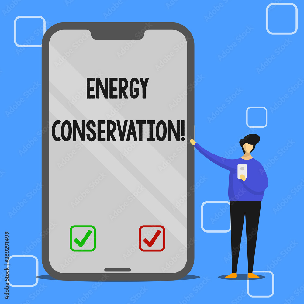 Aufkleber handwriting text writing energy conservation. conceptual photo reduction in the amount of energy con