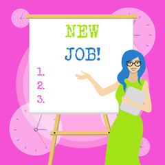 Conceptual hand writing showing New Job. Concept meaning recently having paid position of regular employment