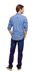 Back view of man in dark jeans.