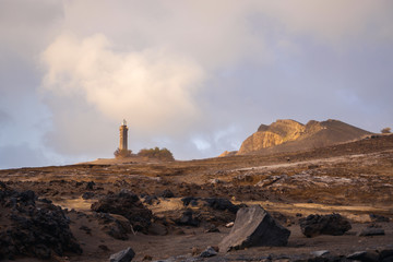 Ruins of the old lighthouse of Capelinhos in Faial island