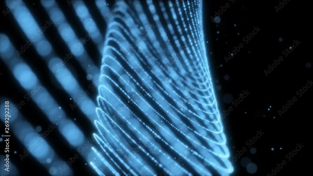 Poster seamless looping flowing particles with beautiful flash light effects. 20 seconds long and loops. be