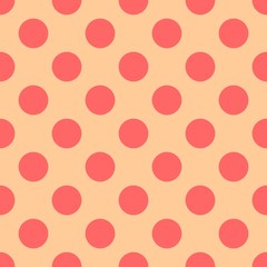Tile vector pattern with pink polka dots on orange background