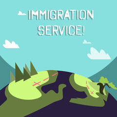 Word writing text Immigration Service. Business photo showcasing responsible for law regarding immigrants and immigration Mountain View with Marked Hiking Trail and Trekking Tracks for Outdoor Ads