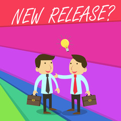 Handwriting text writing New Release Question. Conceptual photo asking about recent product or service newly unleashed
