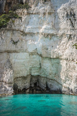 Turquoise water under Blue Caves