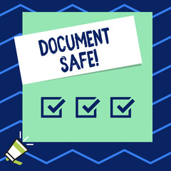 Writing note showing Document Safe. Business concept for keep your important paperwork and demonstratingal items protected