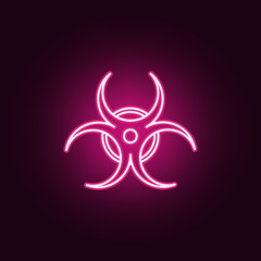 Biohazard biological hazard warning sign or symbol neon icon. Elements of Sciense set. Simple icon for websites, web design, mobile app, info graphics