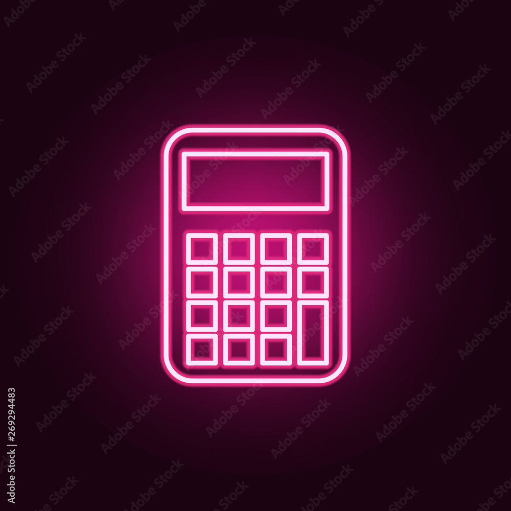 Poster calculator neon icon. elements of sciense set. simple icon for websites, web design, mobile app, inf