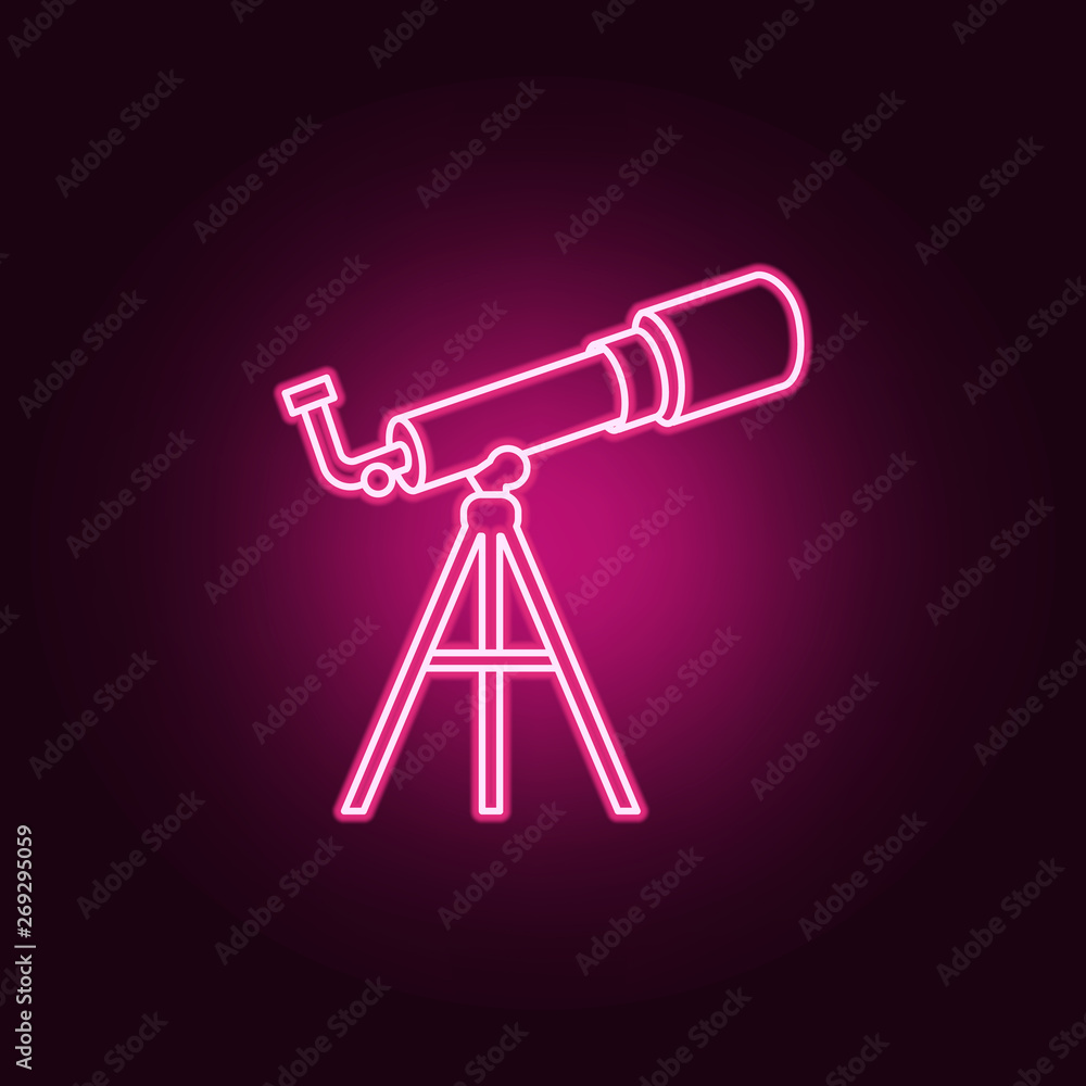 Poster line telescope neon icon. elements of sciense set. simple icon for websites, web design, mobile app,