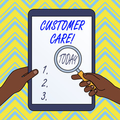 Text sign showing Customer Care. Business photo text process of looking after customers to ensure their pleasure