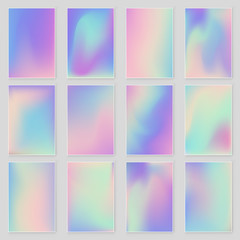 Holographic foil gradient iridescent background set. Empty template