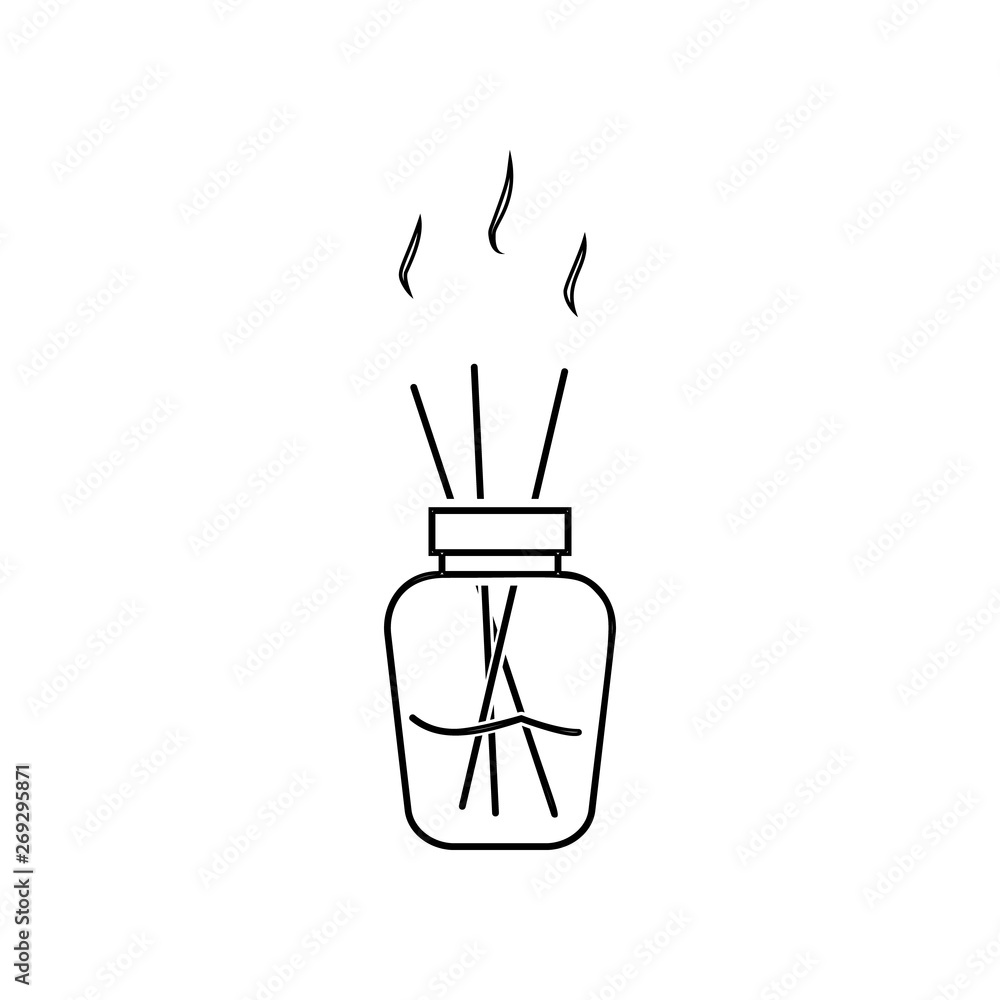 Poster aroma sticks in bottle icon. element of spa for mobile concept and web apps icon. outline, thin line