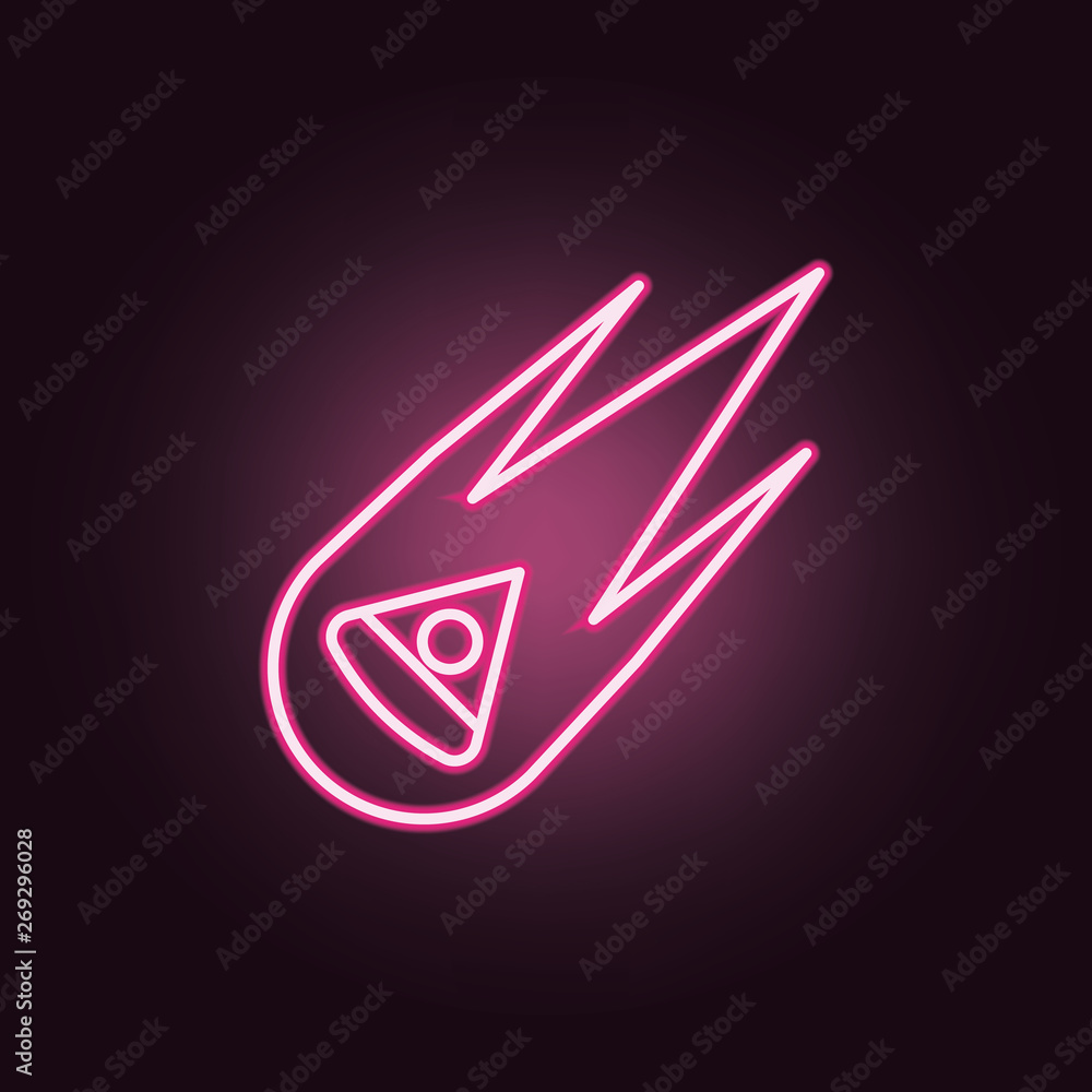 Poster falling space capsule neon icon. elements of space set. simple icon for websites, web design, mobile