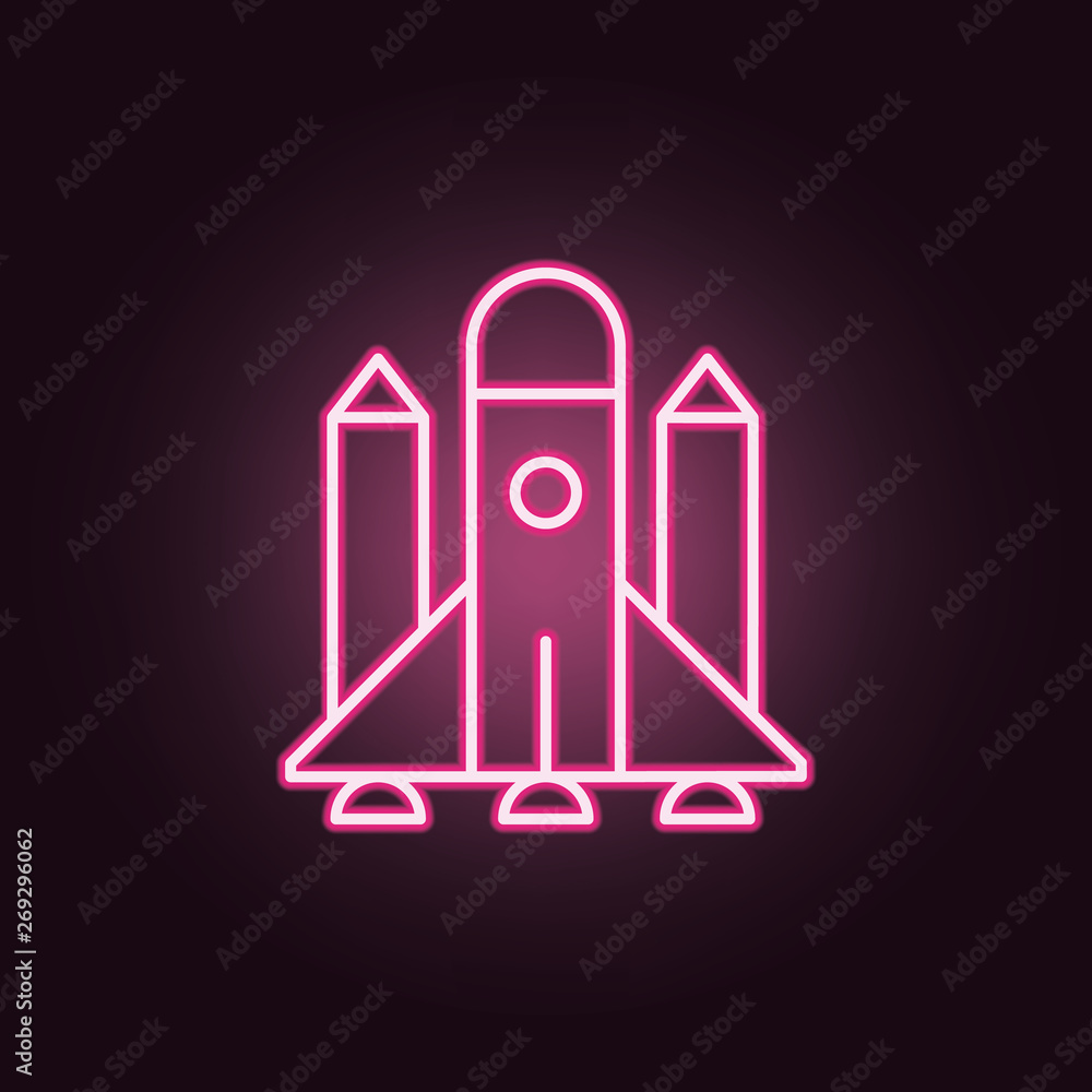 Poster rocket neon icon. elements of space set. simple icon for websites, web design, mobile app, info grap