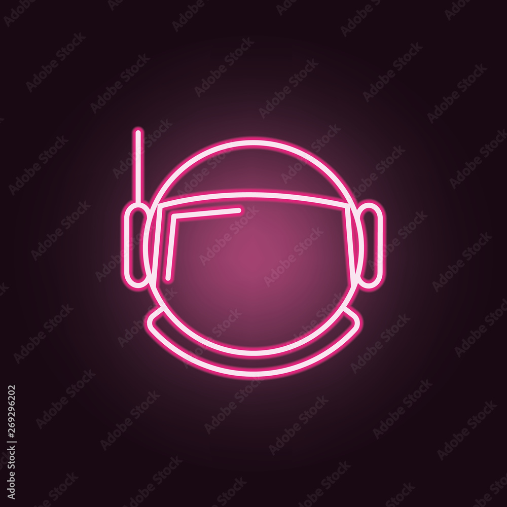 Poster astronaut helmet neon icon. elements of space set. simple icon for websites, web design, mobile app,